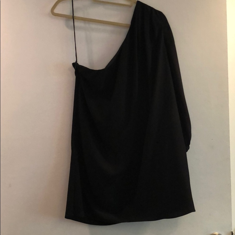 Elizabeth and James black silk one shoulder dress